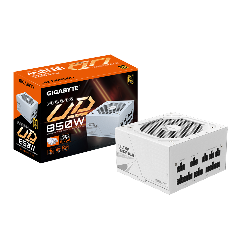 GIGABYTE UD850GM PG5 850W (ATX 3.0) PCIE 5.0 (12VHPWR) 80 Plus Gold Full Modular Power Supply (White Edition)
