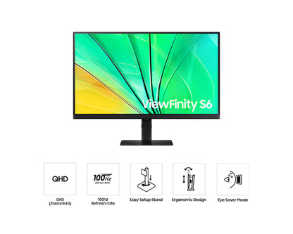Samsung ViewFinity S6 (D606) 27" 2K QHD (2560 x 1440) Flat Business Monitor IPS, 100Hz, 5MS, 10 Bit, HDR10, sRGB 99% w/ Ergonomic Stand & Ultrathin Bezel Display