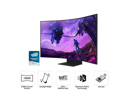 Samsung Odyssey ARK Smart 55" 4K UHD Curved Quantum Matrix Mini-Led, 165Hz 1ms(GTG), HDR 2000, 95% DCI Coverage PRO Colors, FreeSync Premium Pro, w/ Dolby Atmos Speakers & HAS Stand