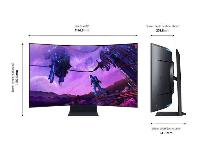 Samsung Odyssey ARK Smart 55" 4K UHD Curved Quantum Matrix Mini-Led, 165Hz 1ms(GTG), HDR 2000, 95% DCI Coverage PRO Colors, FreeSync Premium Pro, w/ Dolby Atmos Speakers & HAS Stand