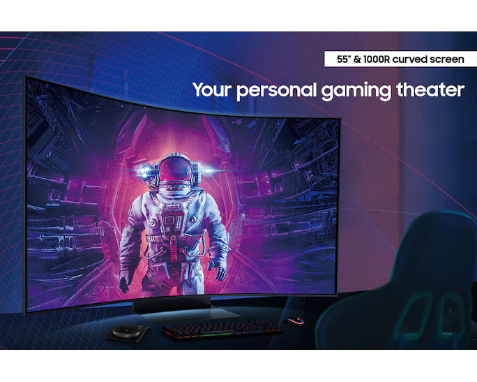 Samsung Odyssey ARK Smart 55" 4K UHD Curved Quantum Matrix Mini-Led, 165Hz 1ms(GTG), HDR 2000, 95% DCI Coverage PRO Colors, FreeSync Premium Pro, w/ Dolby Atmos Speakers & HAS Stand