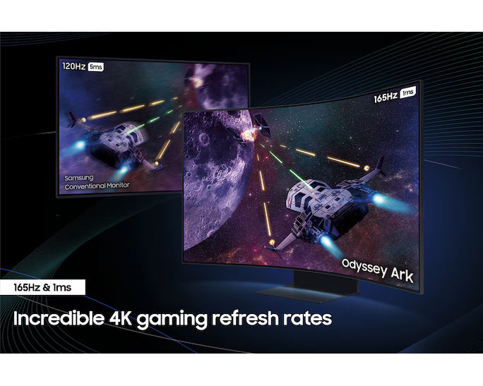 Samsung Odyssey ARK Smart 55" 4K UHD Curved Quantum Matrix Mini-Led, 165Hz 1ms(GTG), HDR 2000, 95% DCI Coverage PRO Colors, FreeSync Premium Pro, w/ Dolby Atmos Speakers & HAS Stand