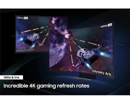 Samsung Odyssey ARK Smart 55" 4K UHD Curved Quantum Matrix Mini-Led, 165Hz 1ms(GTG), HDR 2000, 95% DCI Coverage PRO Colors, FreeSync Premium Pro, w/ Dolby Atmos Speakers & HAS Stand
