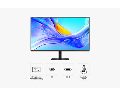 Samsung S8 (D800) 37" 4K UHD USB Type-C Flat Business Monitor VA, 60Hz, 5MS,10 Bit, HDR10, 100% sRGB, Ethernet, HAS, Bezel-Less Display w/ KVM Switch
