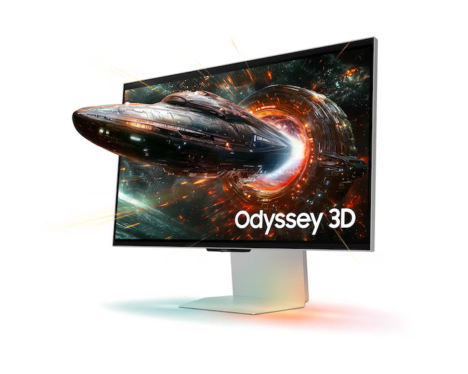 Samsung Odyssey 3D (FG900) 27" Flat Monitor 4K (3840 x 2160) 165Hz, 1ms(GTG), IPS, HDR10+, 99% sRGB, HDMI 2.1, AI 3D Video Conversion, Eye-Tracking Cameras w/ Sleek Metal Design, Ergonomic Stand & Spatial Audio Speakers (Mercury Silver)