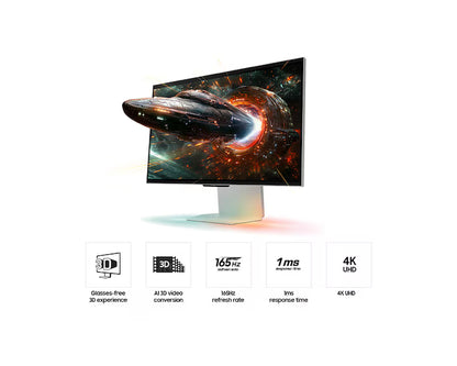 Samsung Odyssey 3D (FG900) 27" Flat Monitor 4K (3840 x 2160) 165Hz, 1ms(GTG), IPS, HDR10+, 99% sRGB, HDMI 2.1, AI 3D Video Conversion, Eye-Tracking Cameras w/ Sleek Metal Design, Ergonomic Stand & Spatial Audio Speakers (Mercury Silver)