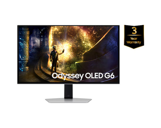 Samsung Odyssey OLED G6 (DG612) 27" Flat Monitor 2K (2560 x 1440) 240Hz, 0.03ms(GTG), Quantum Dot, HDR10+, 99% DCI Coverage, 10Bit, HDMI 2.1, G-Sync compatible w/ Sleek Metal Design & Ergonomic Stand