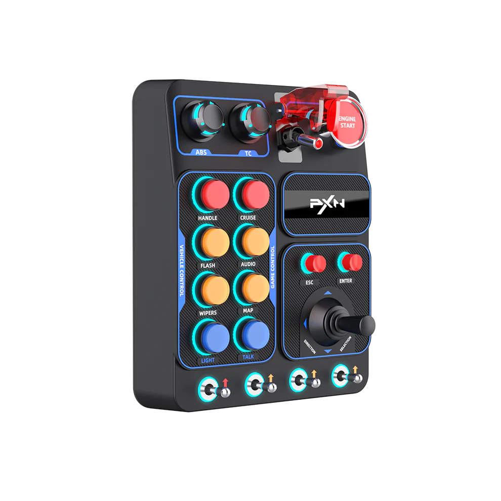 PXN CB1 Gaming Button Box – Sim Drive Control with 19 Buttons (9 Types), 30 Programmable Options, RGB Backlight, USB – Compatible with Windows PC – For Racing, Truck, Farming & Flight Simulators