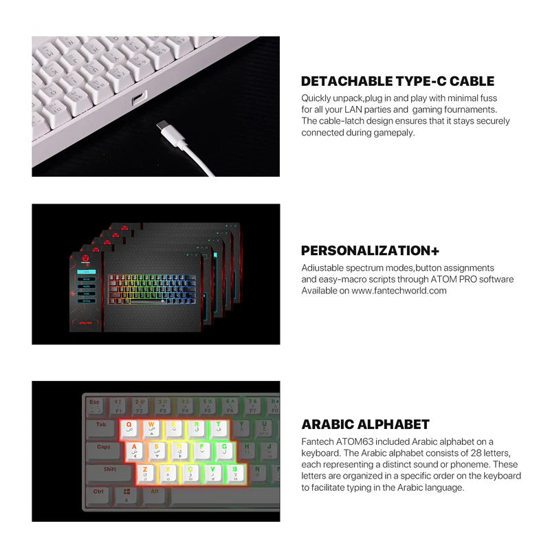 FANTECH Atom63 Mk859 Mechanical Gaming Keyboard White Red Switch