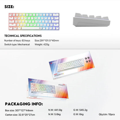 FANTECH Atom63 Mk859 Mechanical Gaming Keyboard White Red Switch