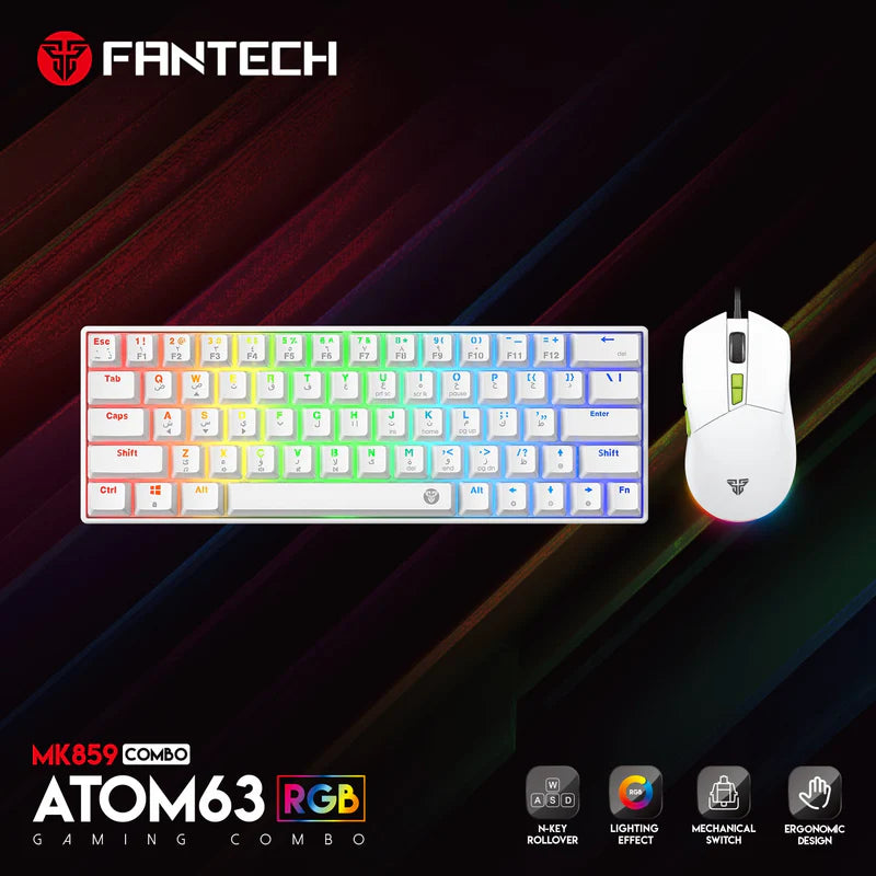 FANTECH Atom63 MK859c Mechanical Gaming Keyboard & Mouse White Blue Switch