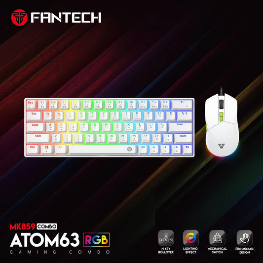 FANTECH Atom63 MK859c Mechanical Gaming Keyboard & Mouse White Blue Switch