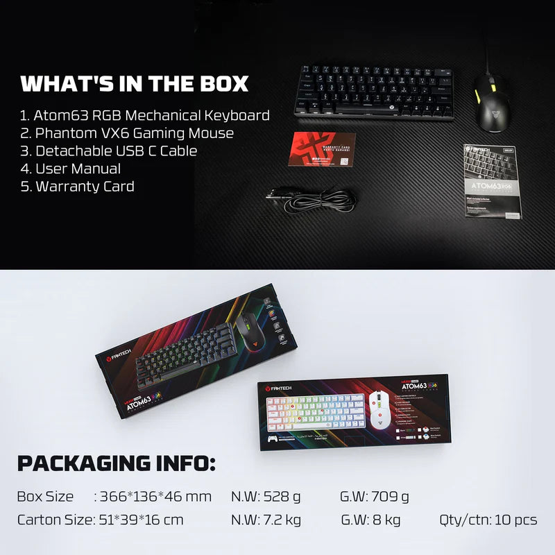 FANTECH Atom63 Mk859c Mechanical Gaming Keyboard & Mouse White Red Switch
