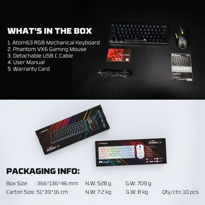 FANTECH Atom63 Mk859c Mechanical Gaming Keyboard & Mouse White Red Switch
