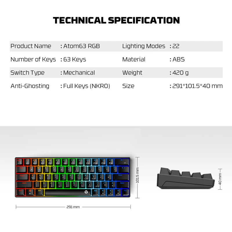 FANTECH Atom63 MK859c Mechanical Gaming Keyboard & Mouse White Blue Switch