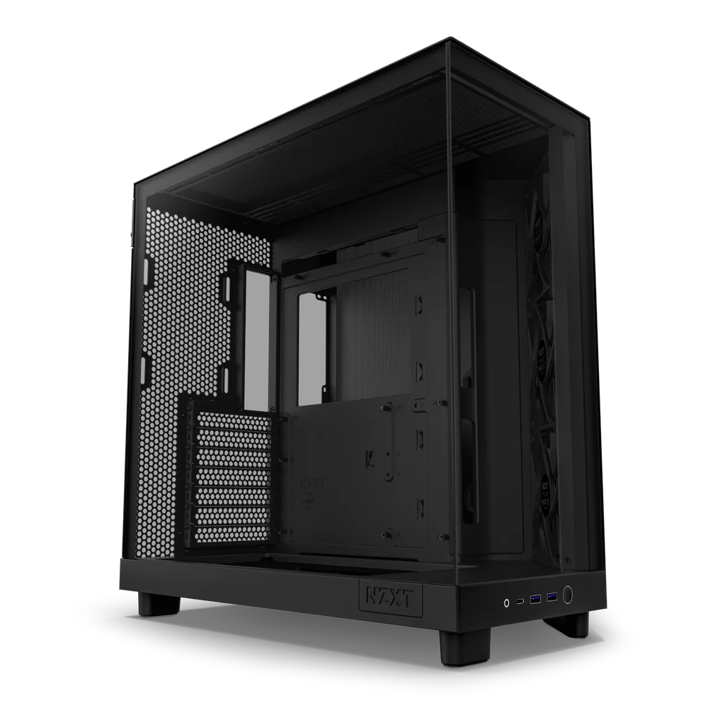 NZXT H6 Flow Perforated Compact Dual-Chamber Mid-Tower Tempered Glass Gaming Case w/ 3xF120Q Fans & USB Type-C Port - Black