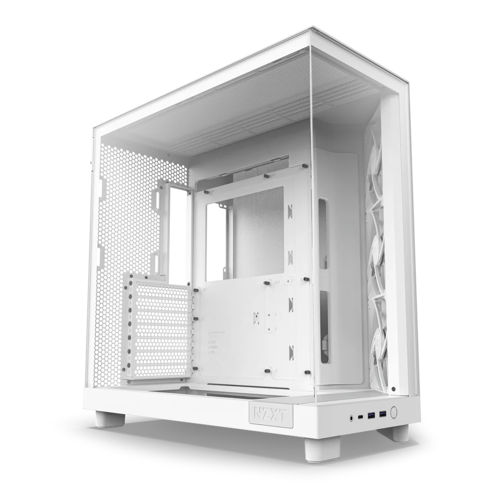 NZXT H6 Flow Perforated Compact Dual-Chamber Mid-Tower Tempered Glass Gaming Case w/ 3xF120Q Fans & USB Type-C Port - White