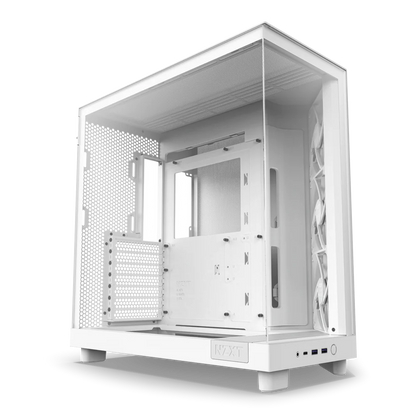 NZXT H6 Flow Perforated Compact Dual-Chamber Mid-Tower Tempered Glass Gaming Case w/ 3xF120Q Fans & USB Type-C Port - White