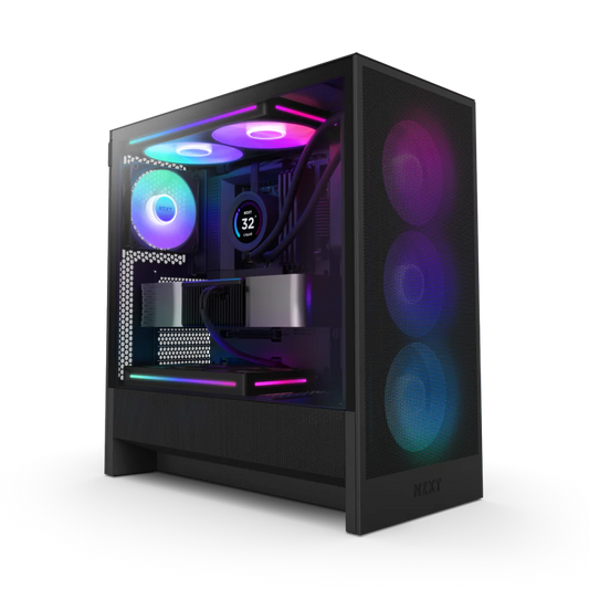 NZXT H5 Flow RGB (2024) Mid Tower ATX Tempered Glass Airflow Gaming Case w/ Pre-installed Single Frame F360 RGB Core + 1xF120Q & USB Type-C Port - Black