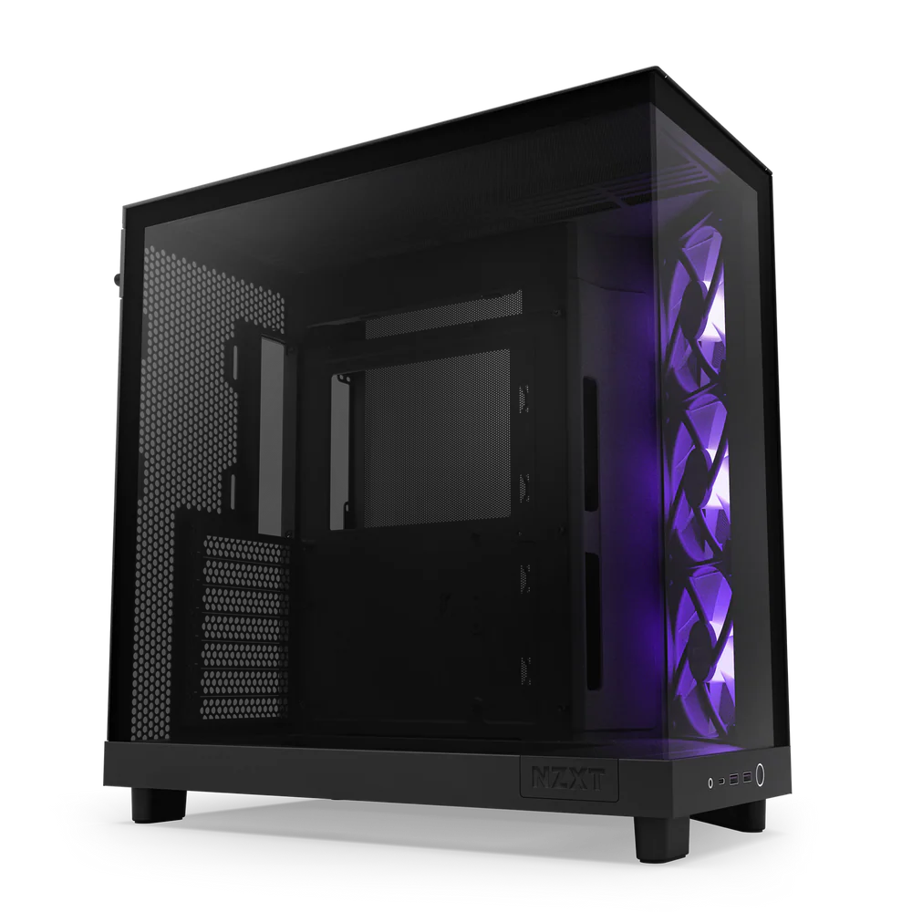 NZXT H6 Flow RGB Perforated Compact Dual-Chamber Mid-Tower Tempered Glass Gaming Case w/ 3xF120 RGB Fans & USB Type-C Port - Black