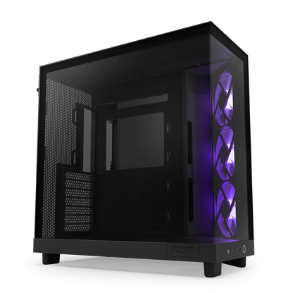 NZXT H6 Flow RGB Perforated Compact Dual-Chamber Mid-Tower Tempered Glass Gaming Case w/ 3xF120 RGB Fans & USB Type-C Port - Black