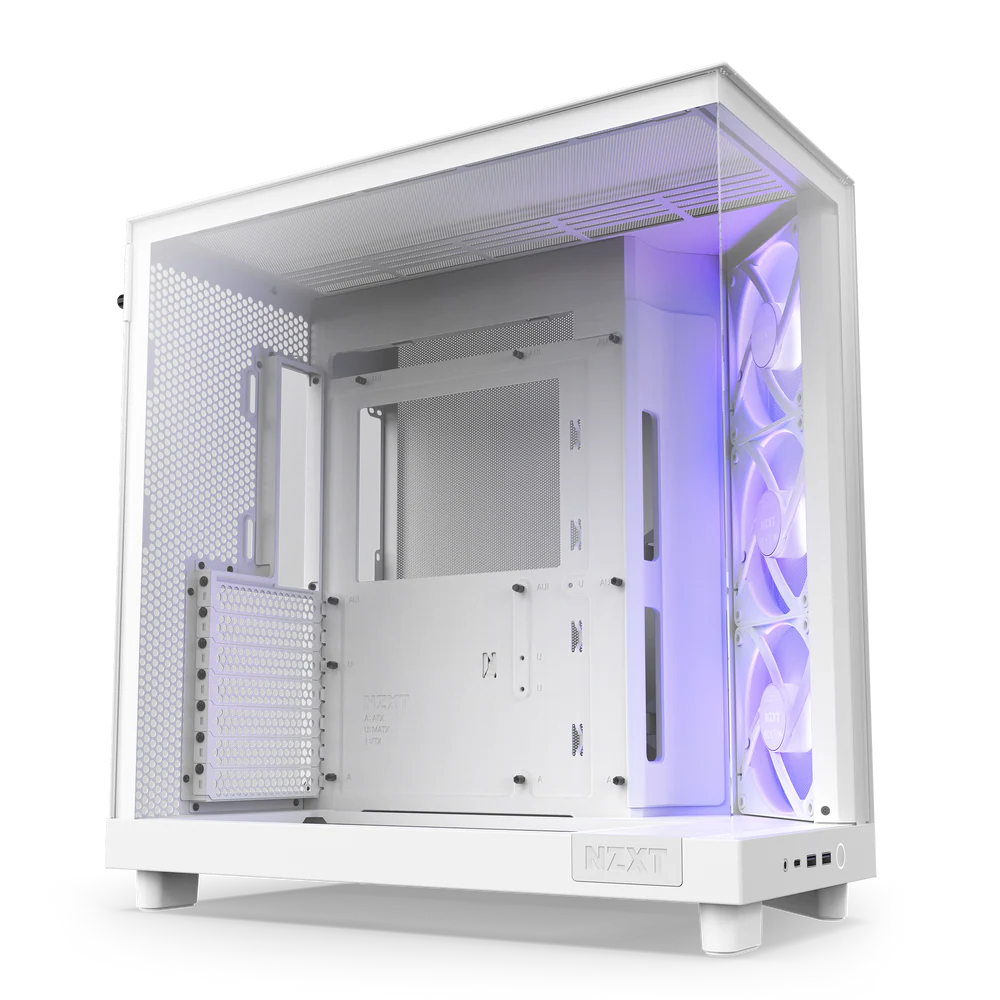 NZXT H6 Flow RGB Perforated Compact Dual-Chamber Mid-Tower Tempered Glass Gaming Case w/ 3xF120 RGB Fans & USB Type-C Port - White