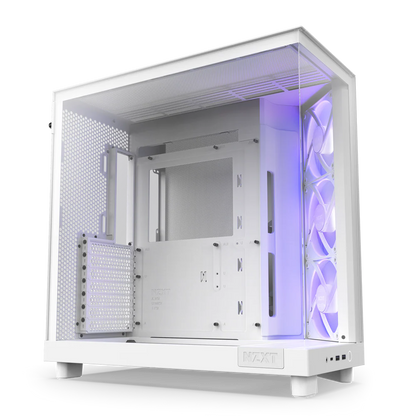 NZXT H6 Flow RGB Perforated Compact Dual-Chamber Mid-Tower Tempered Glass Gaming Case w/ 3xF120 RGB Fans & USB Type-C Port - White