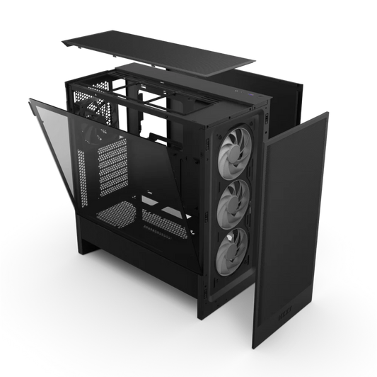 NZXT H5 Flow RGB (2024) Mid Tower ATX Tempered Glass Airflow Gaming Case w/ Pre-installed Single Frame F360 RGB Core + 1xF120Q & USB Type-C Port - Black