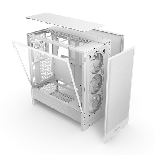NZXT H5 Flow RGB (2024) Mid Tower ATX Tempered Glass Airflow Gaming Case w/ Pre-installed Single Frame F360 RGB Core + 1xF120Q & USB Type-C Port - White