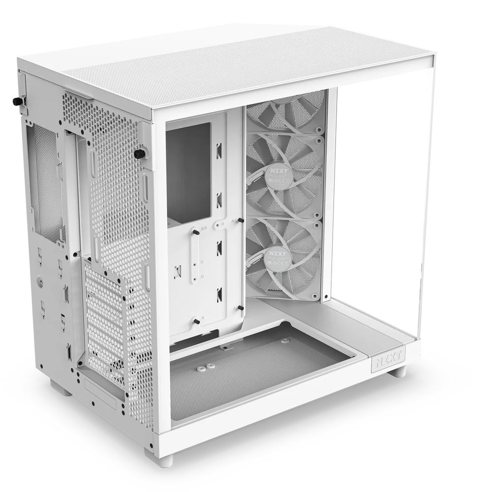 NZXT H6 Flow Perforated Compact Dual-Chamber Mid-Tower Tempered Glass Gaming Case w/ 3xF120Q Fans & USB Type-C Port - White