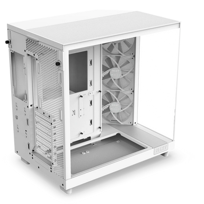 NZXT H6 Flow Perforated Compact Dual-Chamber Mid-Tower Tempered Glass Gaming Case w/ 3xF120Q Fans & USB Type-C Port - White