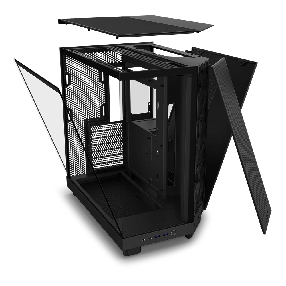 NZXT H6 Flow Perforated Compact Dual-Chamber Mid-Tower Tempered Glass Gaming Case w/ 3xF120Q Fans & USB Type-C Port - Black