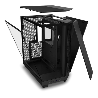 NZXT H6 Flow Perforated Compact Dual-Chamber Mid-Tower Tempered Glass Gaming Case w/ 3xF120Q Fans & USB Type-C Port - Black