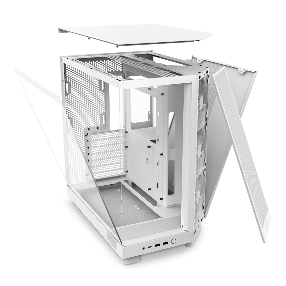 NZXT H6 Flow Perforated Compact Dual-Chamber Mid-Tower Tempered Glass Gaming Case w/ 3xF120Q Fans & USB Type-C Port - White