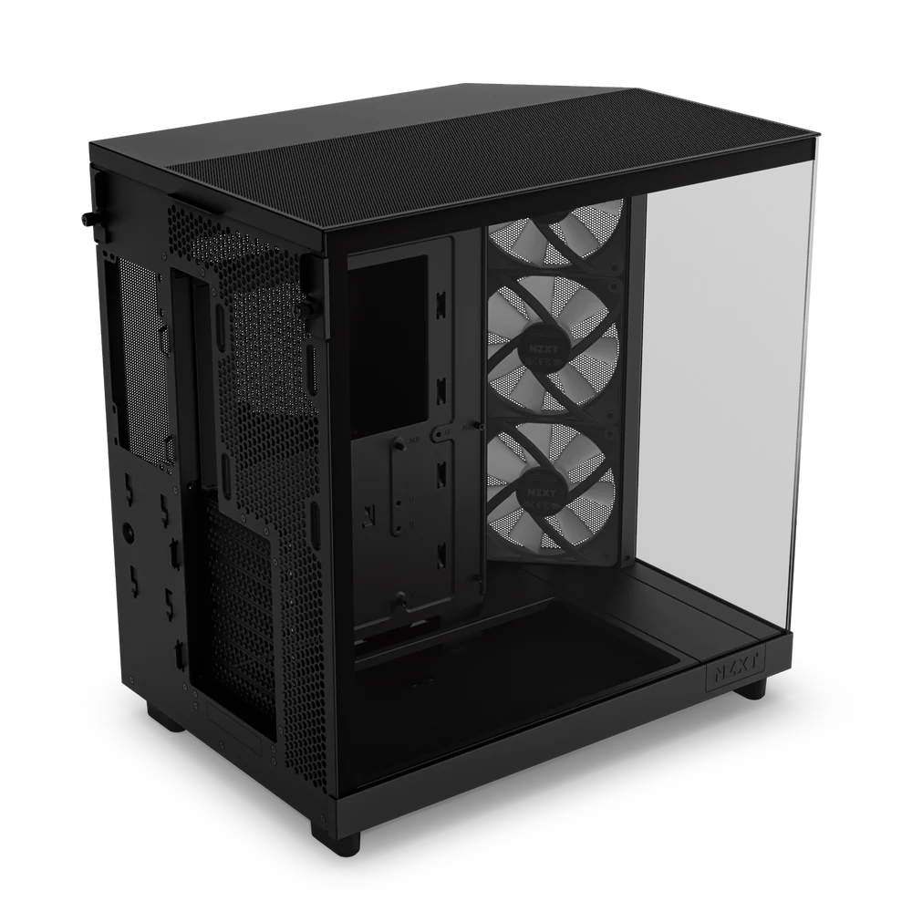 NZXT H6 Flow RGB Perforated Compact Dual-Chamber Mid-Tower Tempered Glass Gaming Case w/ 3xF120 RGB Fans & USB Type-C Port - Black