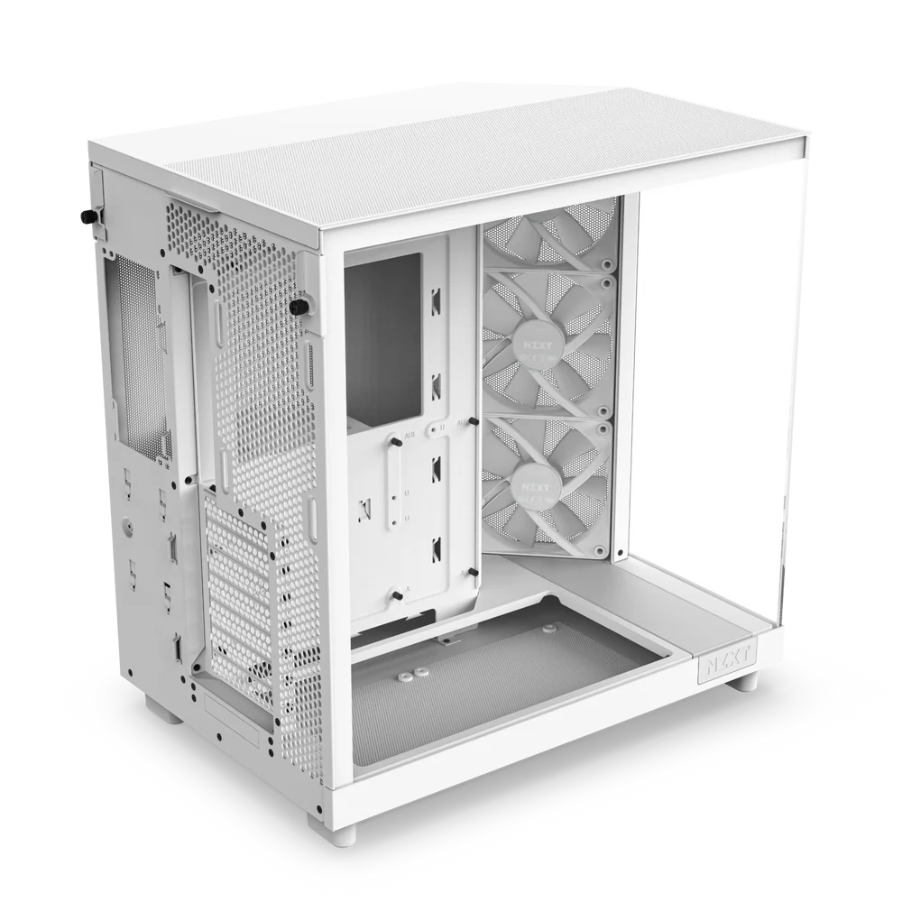 NZXT H6 Flow RGB Perforated Compact Dual-Chamber Mid-Tower Tempered Glass Gaming Case w/ 3xF120 RGB Fans & USB Type-C Port - White