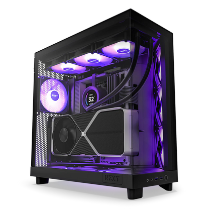 NZXT H6 Flow RGB Perforated Compact Dual-Chamber Mid-Tower Tempered Glass Gaming Case w/ 3xF120 RGB Fans & USB Type-C Port - Black