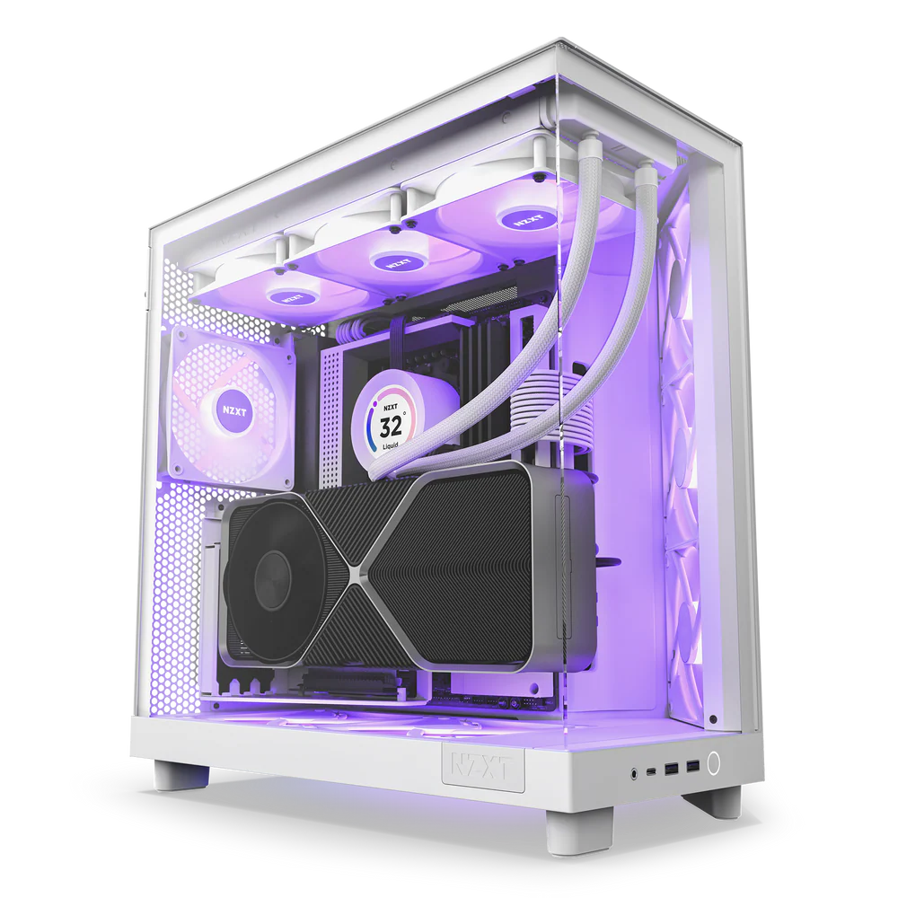 NZXT H6 Flow RGB Perforated Compact Dual-Chamber Mid-Tower Tempered Glass Gaming Case w/ 3xF120 RGB Fans & USB Type-C Port - White