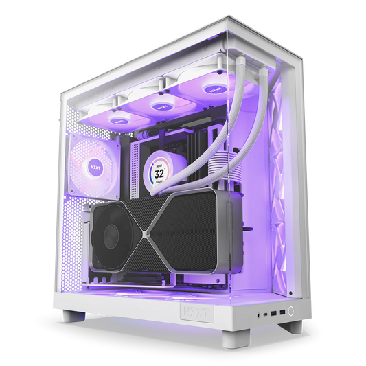 NZXT H6 Flow RGB Perforated Compact Dual-Chamber Mid-Tower Tempered Glass Gaming Case w/ 3xF120 RGB Fans & USB Type-C Port - White