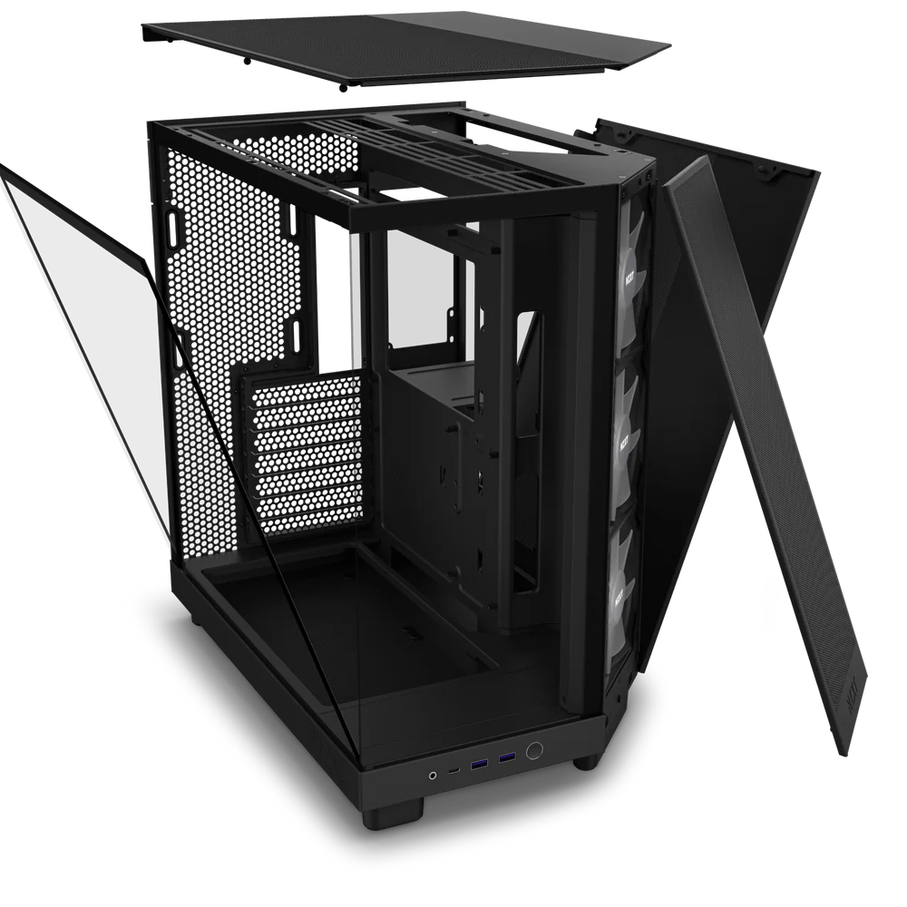 NZXT H6 Flow RGB Perforated Compact Dual-Chamber Mid-Tower Tempered Glass Gaming Case w/ 3xF120 RGB Fans & USB Type-C Port - Black