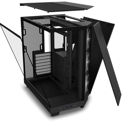 NZXT H6 Flow RGB Perforated Compact Dual-Chamber Mid-Tower Tempered Glass Gaming Case w/ 3xF120 RGB Fans & USB Type-C Port - Black