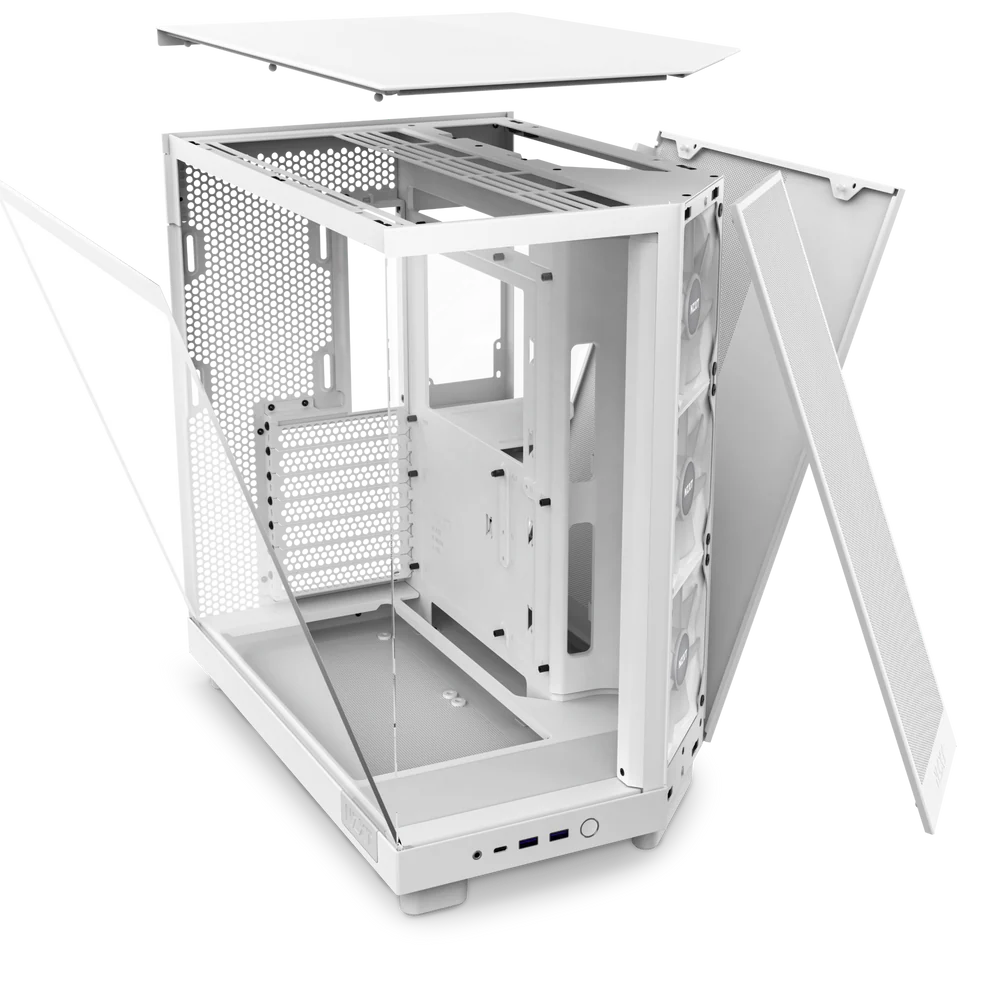 NZXT H6 Flow RGB Perforated Compact Dual-Chamber Mid-Tower Tempered Glass Gaming Case w/ 3xF120 RGB Fans & USB Type-C Port - White