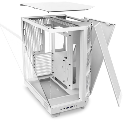 NZXT H6 Flow RGB Perforated Compact Dual-Chamber Mid-Tower Tempered Glass Gaming Case w/ 3xF120 RGB Fans & USB Type-C Port - White