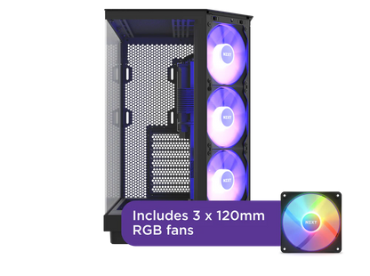 NZXT H6 Flow RGB Perforated Compact Dual-Chamber Mid-Tower Tempered Glass Gaming Case w/ 3xF120 RGB Fans & USB Type-C Port - Black