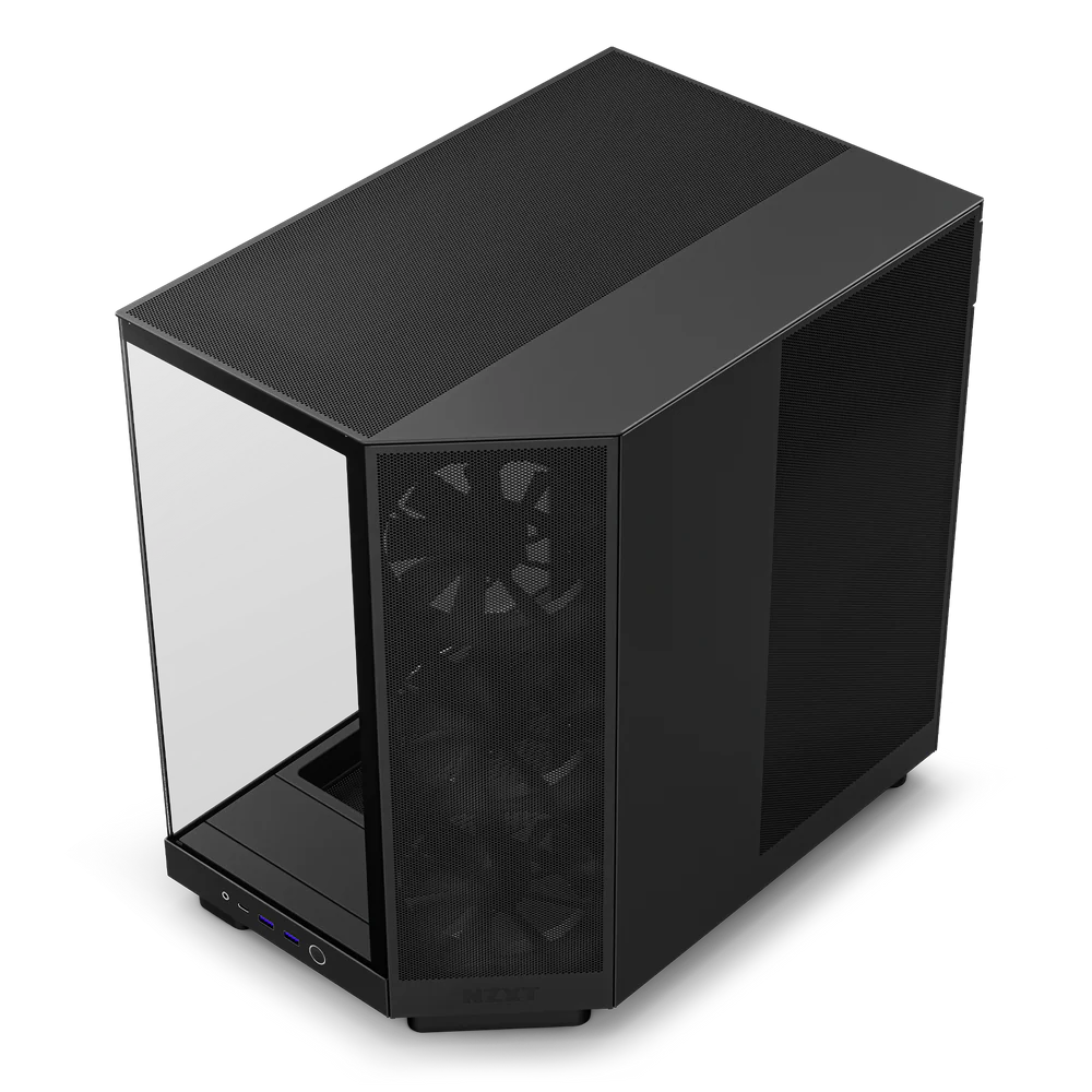 NZXT H6 Flow Perforated Compact Dual-Chamber Mid-Tower Tempered Glass Gaming Case w/ 3xF120Q Fans & USB Type-C Port - Black