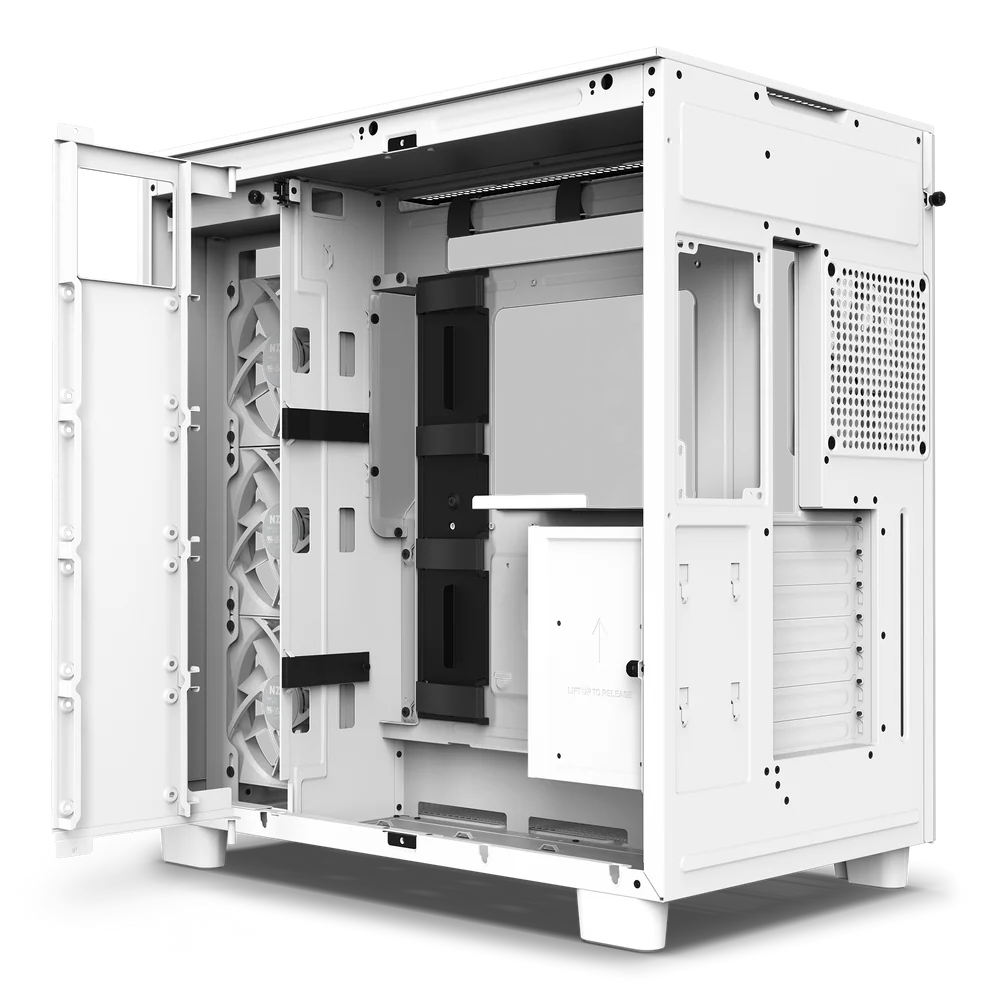 NZXT H9 Flow Perforated Dual-Chamber Mid-Tower Tempered Glass Gaming Case w/ 4xF120Q Fans & USB Type-C Port - White