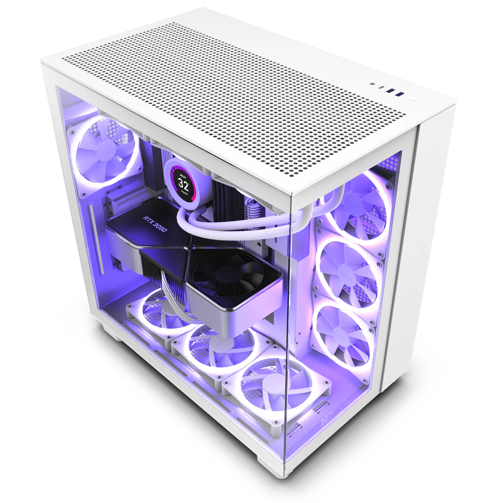 NZXT H9 Flow Perforated Dual-Chamber Mid-Tower Tempered Glass Gaming Case w/ 4xF120Q Fans & USB Type-C Port - White