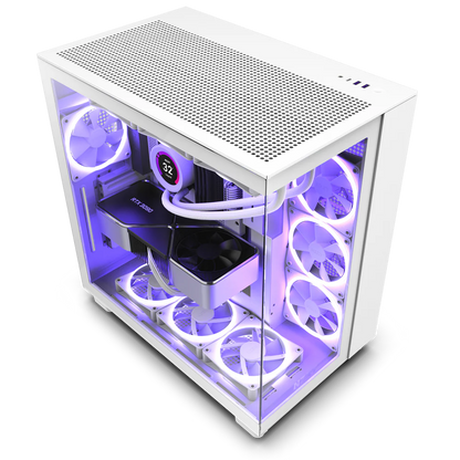 NZXT H9 Flow Perforated Dual-Chamber Mid-Tower Tempered Glass Gaming Case w/ 4xF120Q Fans & USB Type-C Port - White