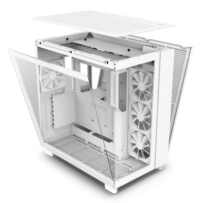 NZXT H9 Flow Perforated Dual-Chamber Mid-Tower Tempered Glass Gaming Case w/ 4xF120Q Fans & USB Type-C Port - White