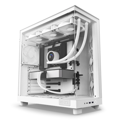NZXT H6 Flow Perforated Compact Dual-Chamber Mid-Tower Tempered Glass Gaming Case w/ 3xF120Q Fans & USB Type-C Port - White
